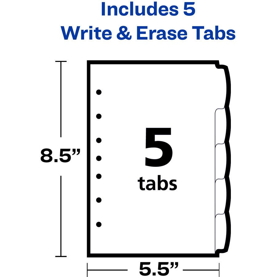Insertable Style Edge Tab Plastic Dividers, 7-Hole Punched, 5-Tab, 8.5 x 5.5, Translucent, 1 Set
