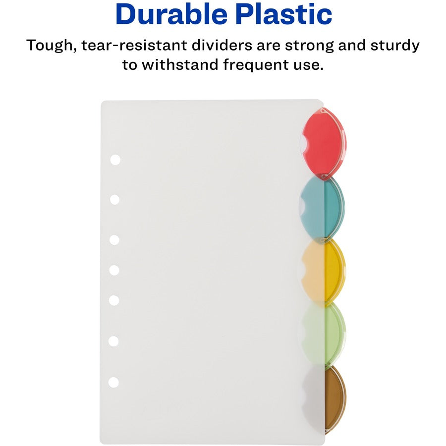Insertable Style Edge Tab Plastic Dividers, 7-Hole Punched, 5-Tab, 8.5 x 5.5, Translucent, 1 Set