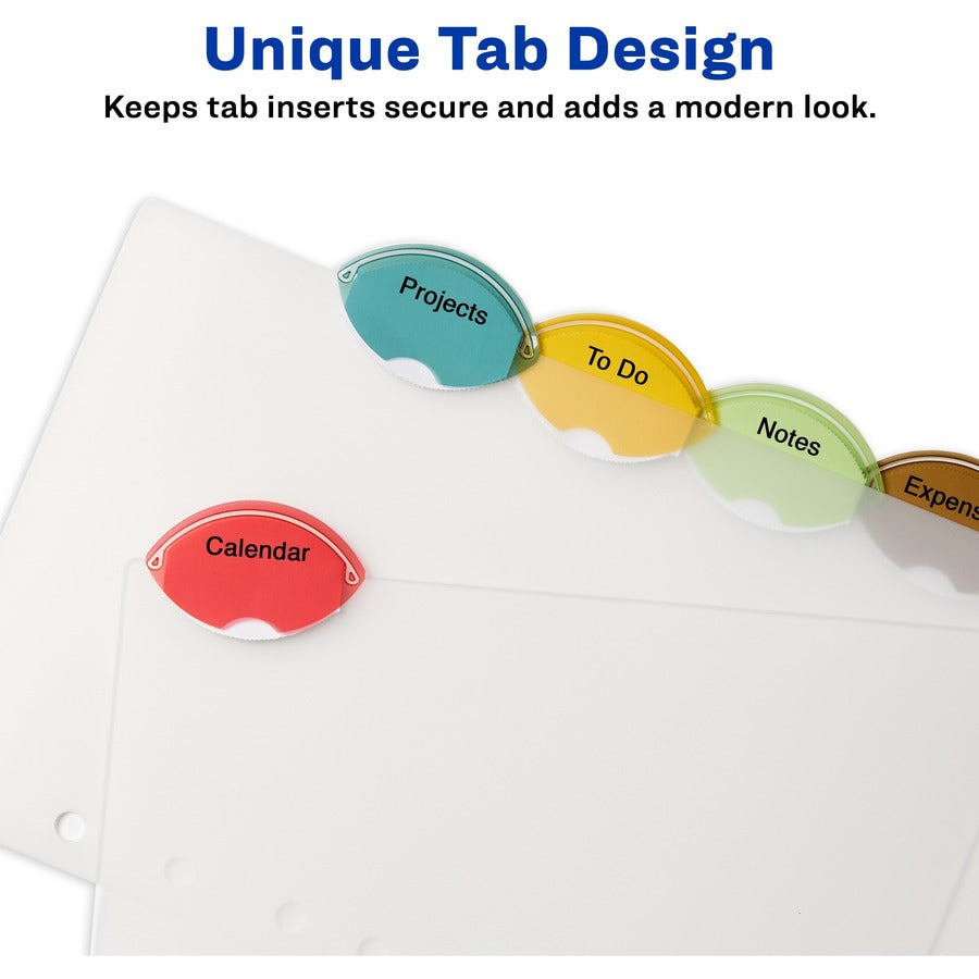 Insertable Style Edge Tab Plastic Dividers, 7-Hole Punched, 5-Tab, 8.5 x 5.5, Translucent, 1 Set