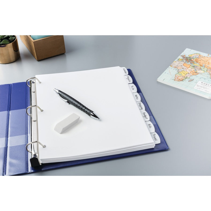 Write and Erase Big Tab Durable Plastic Dividers, 3-Hole Punched, 8-Tab, 11 x 8.5, White, 1 Set