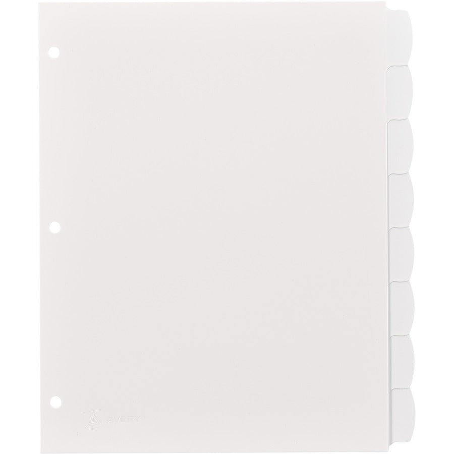 Write and Erase Big Tab Durable Plastic Dividers, 3-Hole Punched, 8-Tab, 11 x 8.5, White, 1 Set