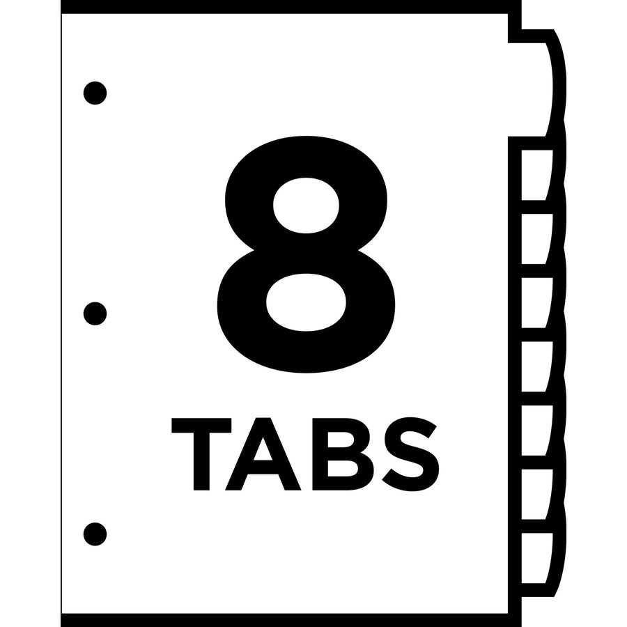 Write and Erase Big Tab Durable Plastic Dividers, 3-Hole Punched, 8-Tab, 11 x 8.5, White, 1 Set