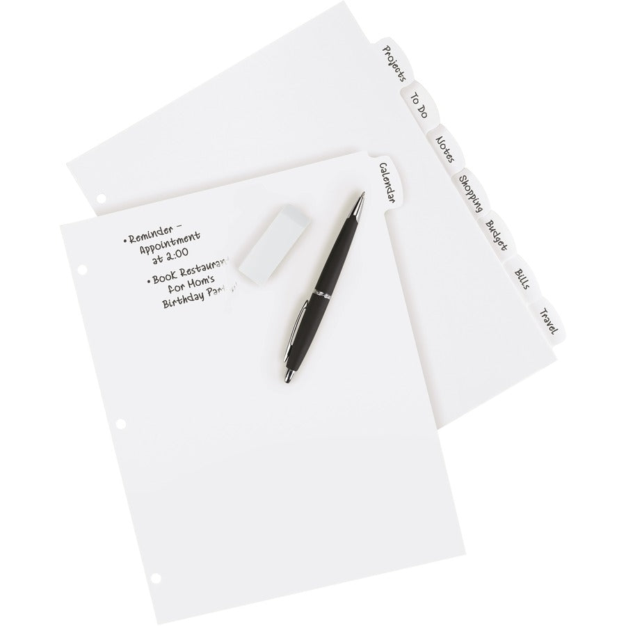 Write and Erase Big Tab Durable Plastic Dividers, 3-Hole Punched, 8-Tab, 11 x 8.5, White, 1 Set