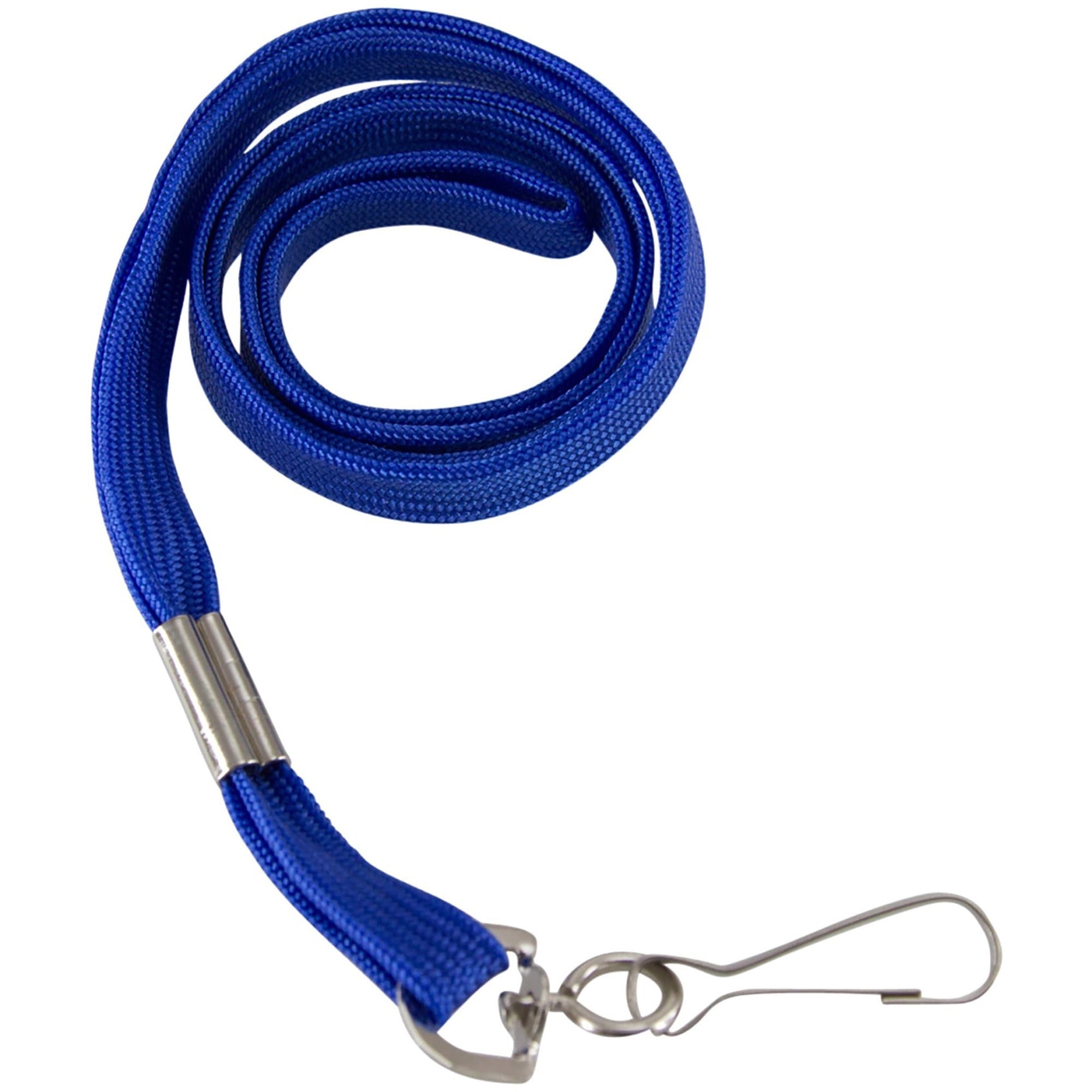 SICURIX Flat Metal Hook Lanyard - 100 / Pack - 0.4" Width x 36" Length - Blue - 