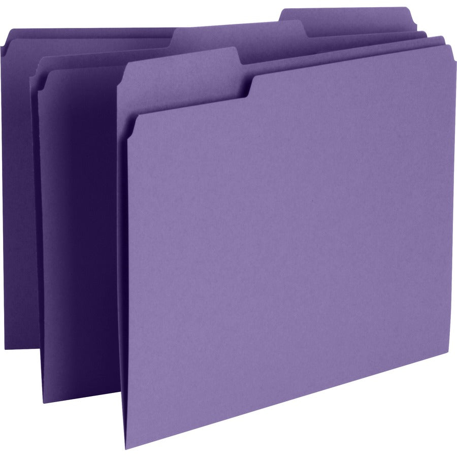 Business Source 1/3 Tab Cut Recycled Top Tab File Folder - Purple - 10% Recycled - 100 / Box