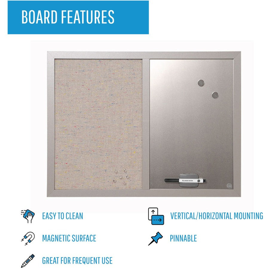 Designer Combo Fabric Bulletin/Dry Erase Board, 24 x 18, Multicolor/Gray Surface, Gray MDF Wood Frame