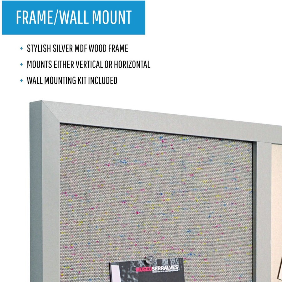 Designer Combo Fabric Bulletin/Dry Erase Board, 24 x 18, Multicolor/Gray Surface, Gray MDF Wood Frame