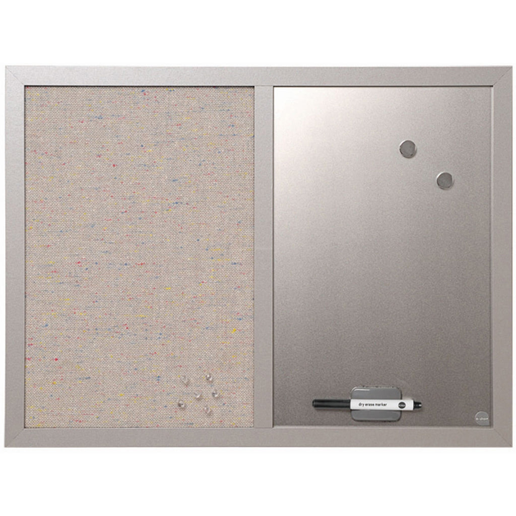 Designer Combo Fabric Bulletin/Dry Erase Board, 24 x 18, Multicolor/Gray Surface, Gray MDF Wood Frame