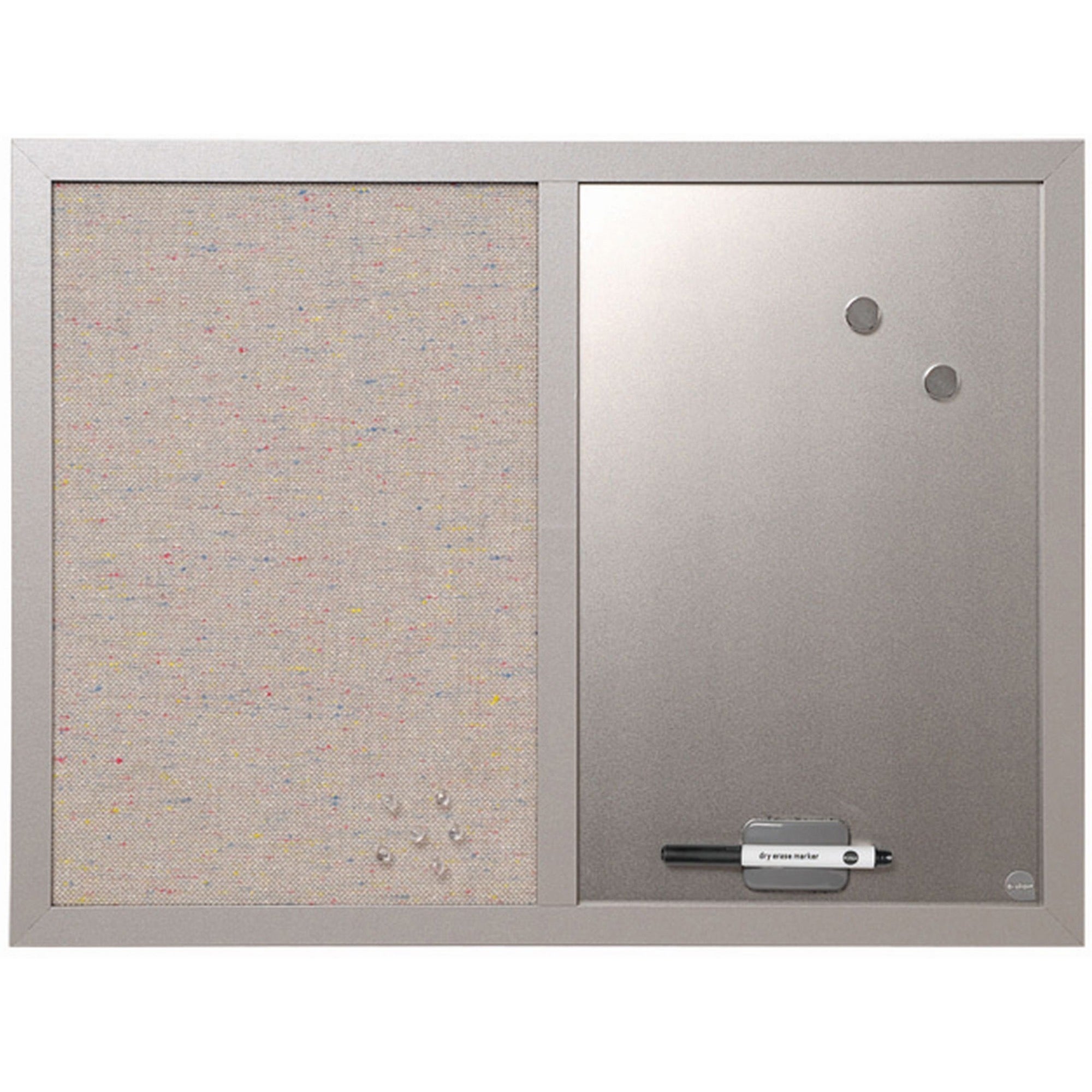 Designer Combo Fabric Bulletin/Dry Erase Board, 24 x 18, Multicolor/Gray Surface, Gray MDF Wood Frame