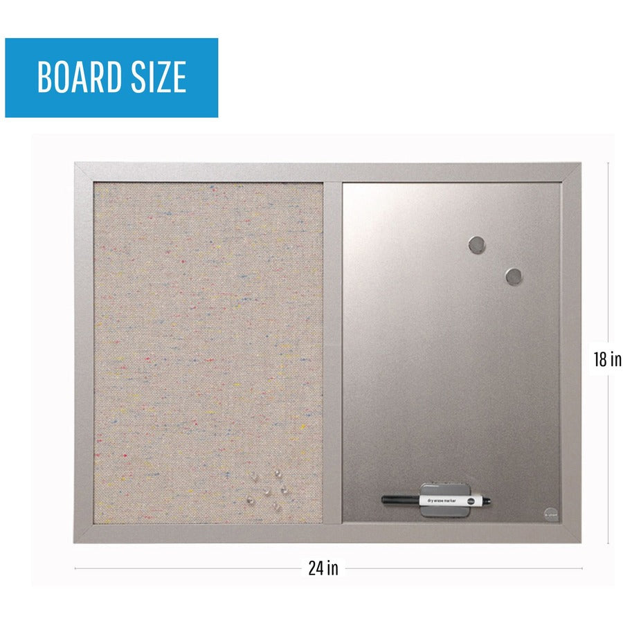 Designer Combo Fabric Bulletin/Dry Erase Board, 24 x 18, Multicolor/Gray Surface, Gray MDF Wood Frame