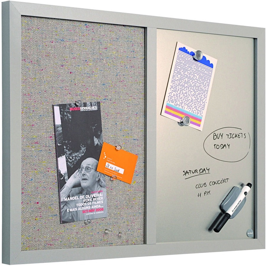 Designer Combo Fabric Bulletin/Dry Erase Board, 24 x 18, Multicolor/Gray Surface, Gray MDF Wood Frame
