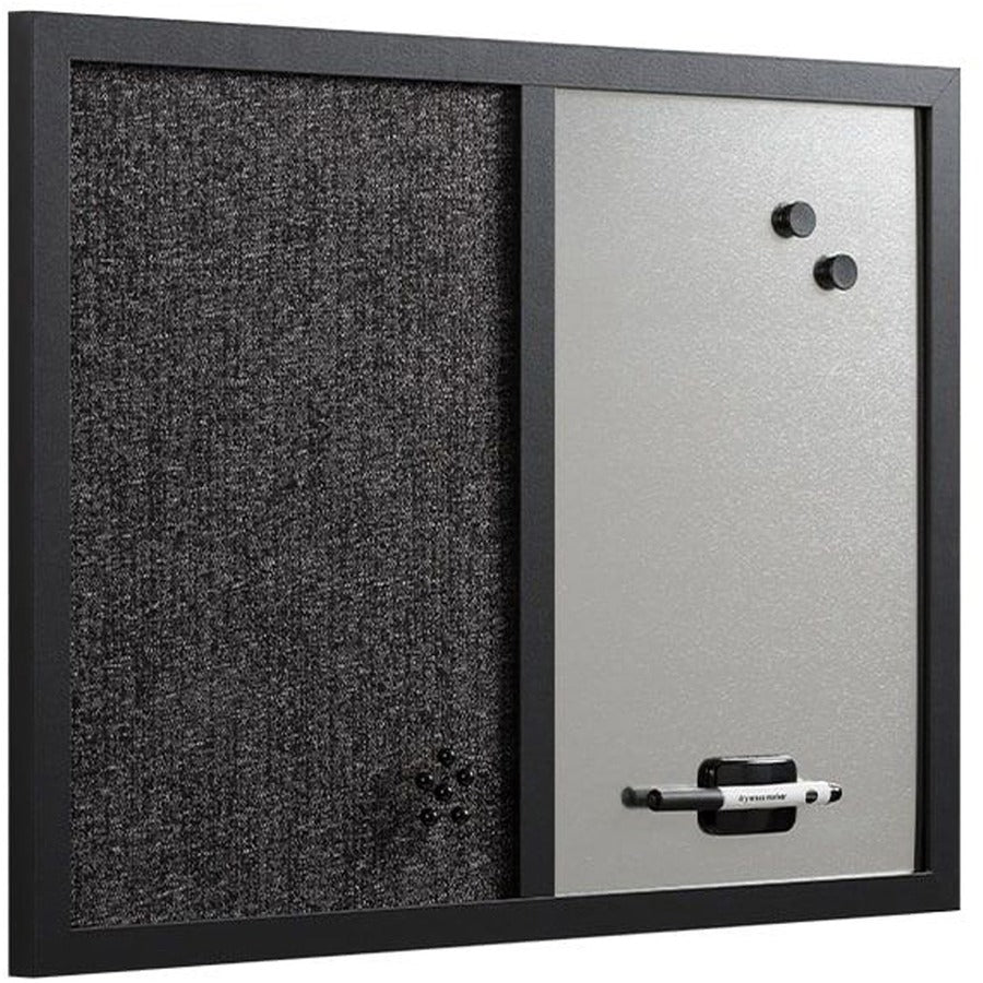 Designer Combo Fabric Bulletin/Dry Erase Board, 24 x 18, Charcoal/Gray Surface, Black MDF Wood Frame