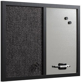 Designer Combo Fabric Bulletin/Dry Erase Board, 24 x 18, Charcoal/Gray Surface, Black MDF Wood Frame