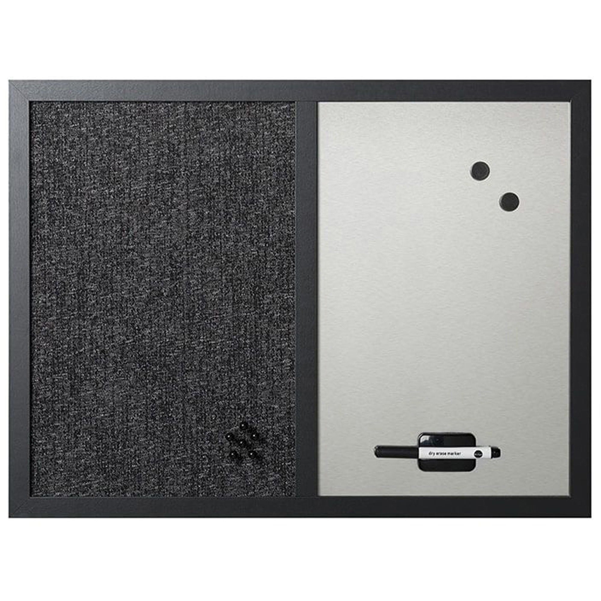 Designer Combo Fabric Bulletin/Dry Erase Board, 24 x 18, Charcoal/Gray Surface, Black MDF Wood Frame