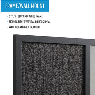 Designer Combo Fabric Bulletin/Dry Erase Board, 24 x 18, Charcoal/Gray Surface, Black MDF Wood Frame