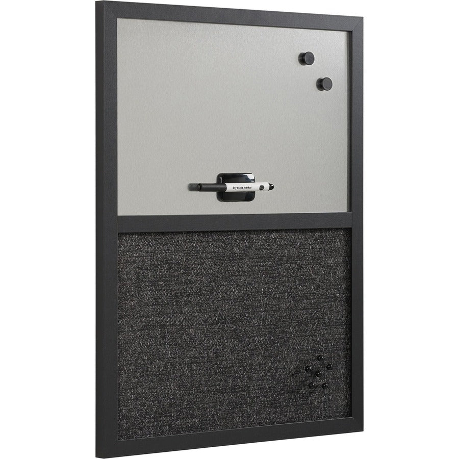 Designer Combo Fabric Bulletin/Dry Erase Board, 24 x 18, Charcoal/Gray Surface, Black MDF Wood Frame