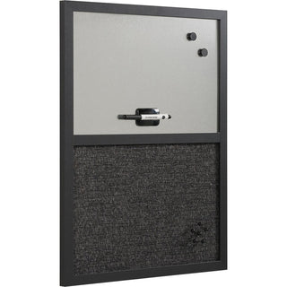 Designer Combo Fabric Bulletin/Dry Erase Board, 24 x 18, Charcoal/Gray Surface, Black MDF Wood Frame