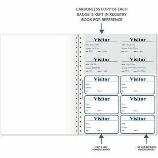 Visitor Badges with Registry Log, 3 5/8 x 1 7/8, White, 150 Badges/Box