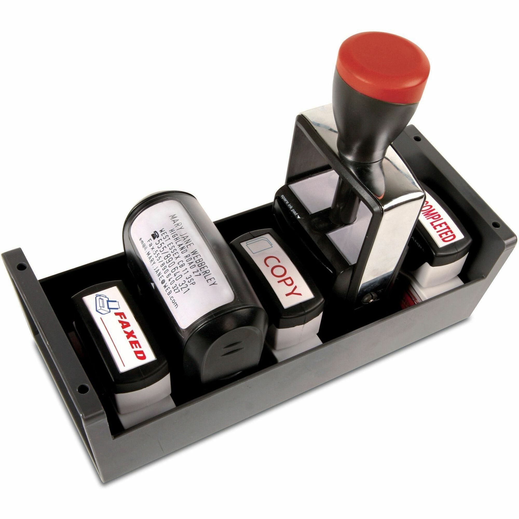 COSCO Standard Stamp/Dater Storage Tray - 6 x Stamp - 3" Height x 3.6" Width x 8.9" DepthDesktop - Lightweight, Durable - Gray - Plastic - 1 Each