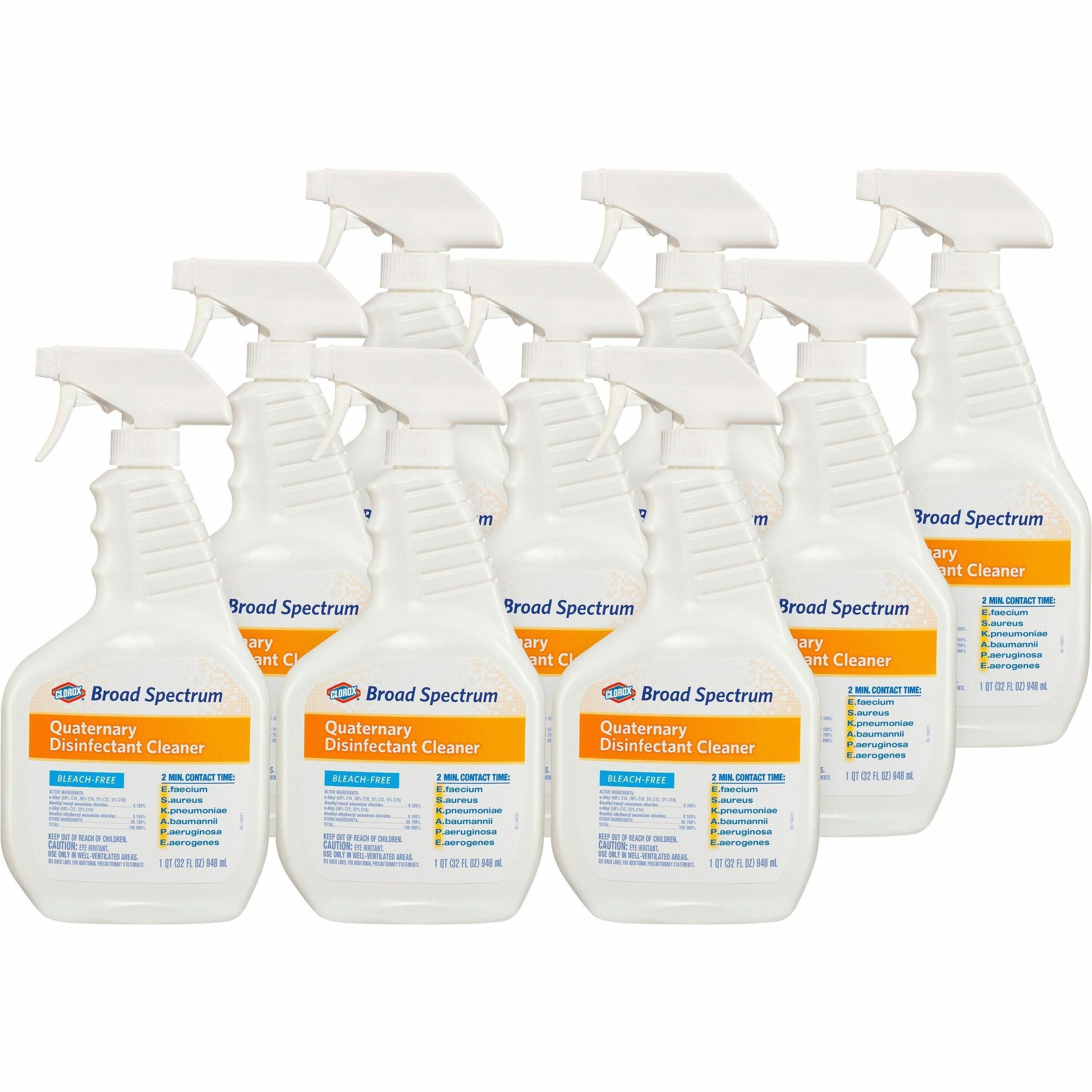 Clorox Broad-Spectrum Quaternary Disinfectant Cleaner - For Multi Surface - 32 fl oz (1 quart) - 9 / Carton - Fragrance-free, Bleach-free, Disinfectant - White - 