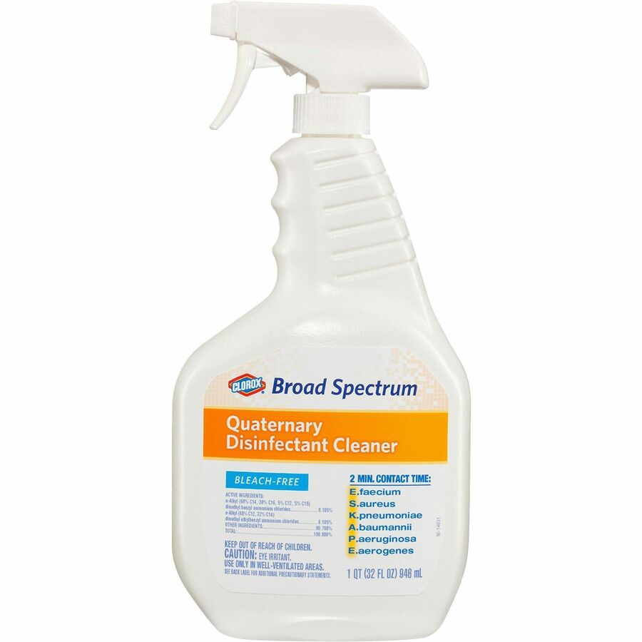 Clorox Broad-Spectrum Quaternary Disinfectant Cleaner - For Multi Surface - 32 fl oz (1 quart) - 9 / Carton - Fragrance-free, Bleach-free, Disinfectant - White - 