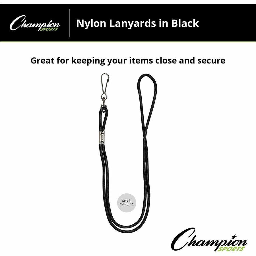 Lanyard, Metal J-Hook Fastener, 20" Long, Black, 12/Pack