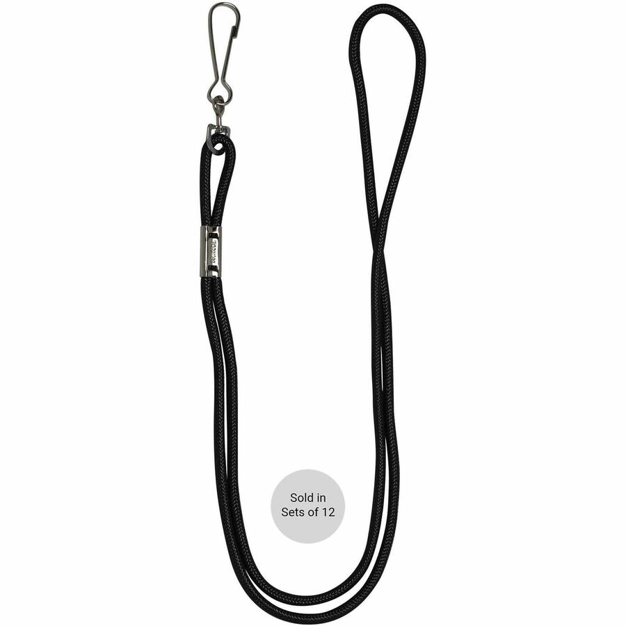 Lanyard, Metal J-Hook Fastener, 20" Long, Black, 12/Pack