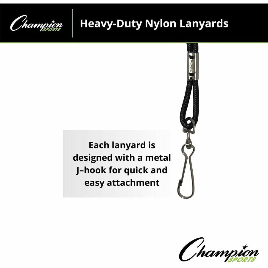 Lanyard, Metal J-Hook Fastener, 20" Long, Black, 12/Pack