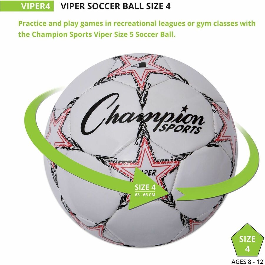 VIPER Soccer Ball, No. 4 Size, 8" to 8.25" Diameter, White