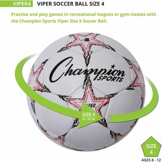 VIPER Soccer Ball, No. 4 Size, 8" to 8.25" Diameter, White