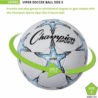 VIPER Soccer Ball, No. 5. Size, 8.5" to 9" Diameter, White