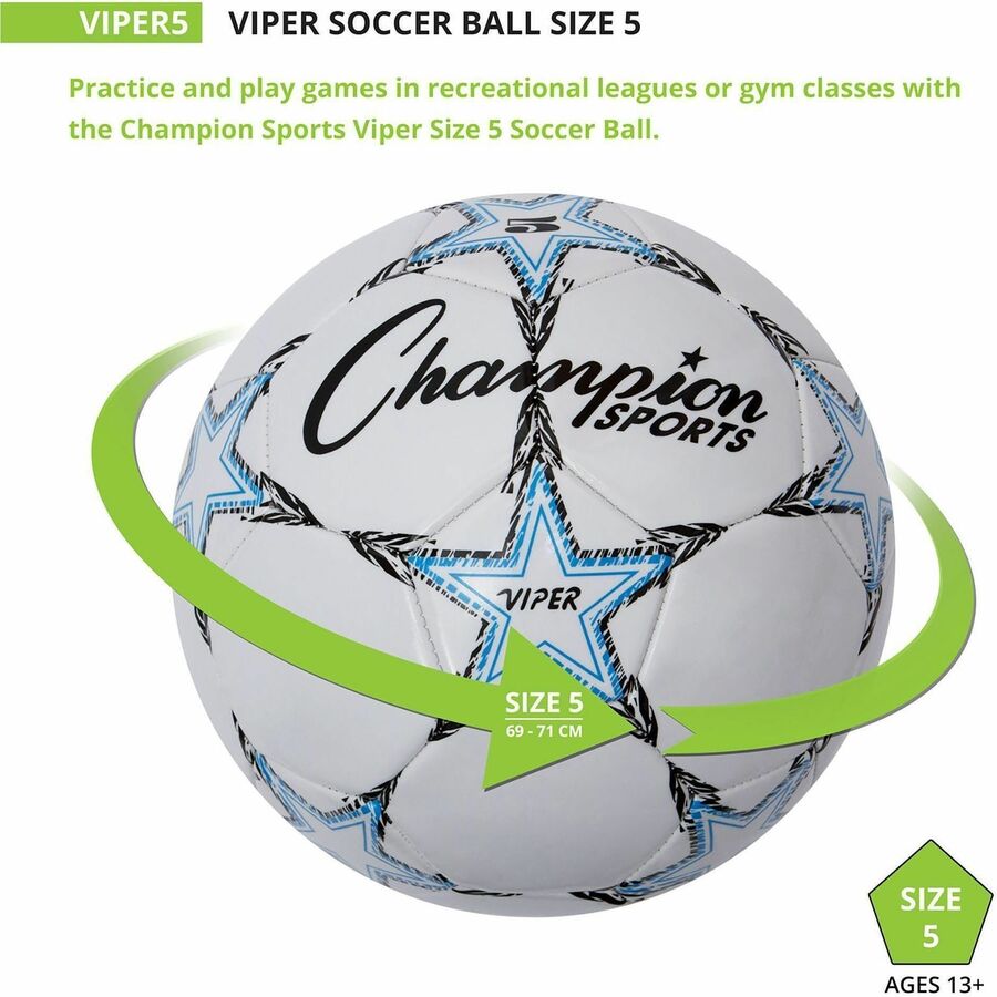 VIPER Soccer Ball, No. 5. Size, 8.5" to 9" Diameter, White