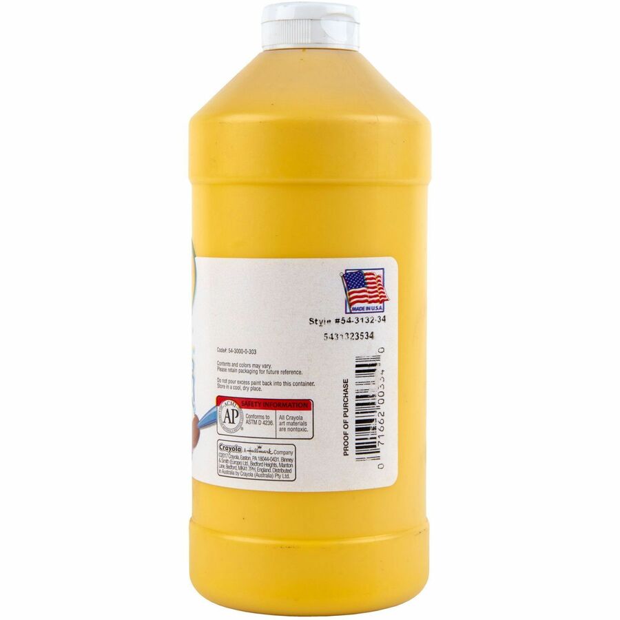 Artista II Washable Tempera Paint, Yellow, 32 oz Bottle