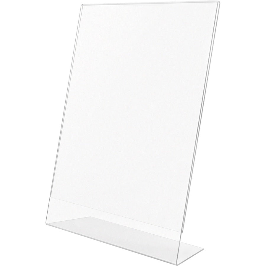 Deflecto Anti-Glare Slanted Sign Holder - Portrait - 11" x 8.5" x 2.5" x - Acrylic - 1 Each - Clear - Anti-glare, Scratch Resistant, Durable, Heavy Duty, Double-sided