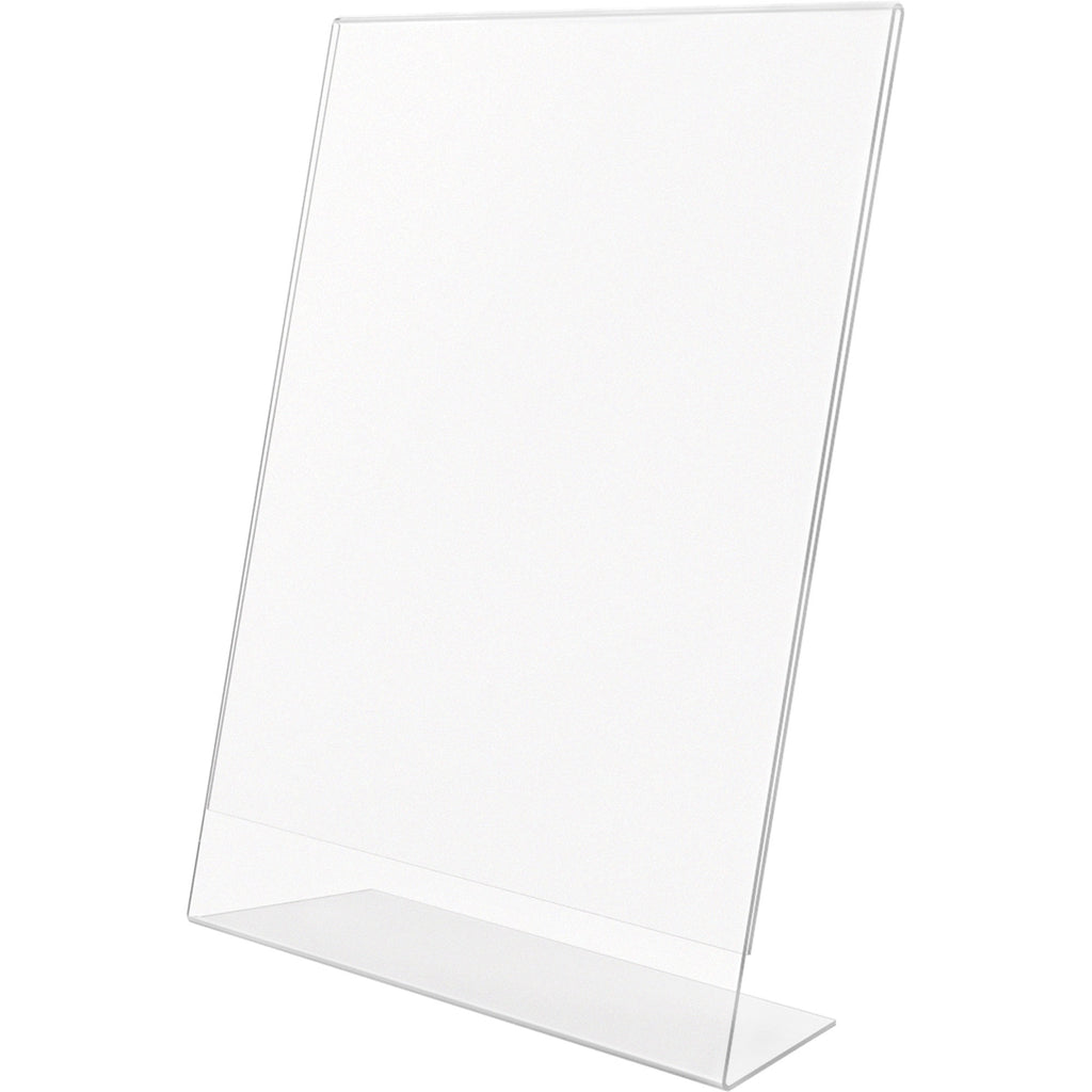 Deflecto Anti-Glare Slanted Sign Holder - Portrait - 11" x 8.5" x 2.5" x - Acrylic - 1 Each - Clear - Anti-glare, Scratch Resistant, Durable, Heavy Duty, Double-sided - 