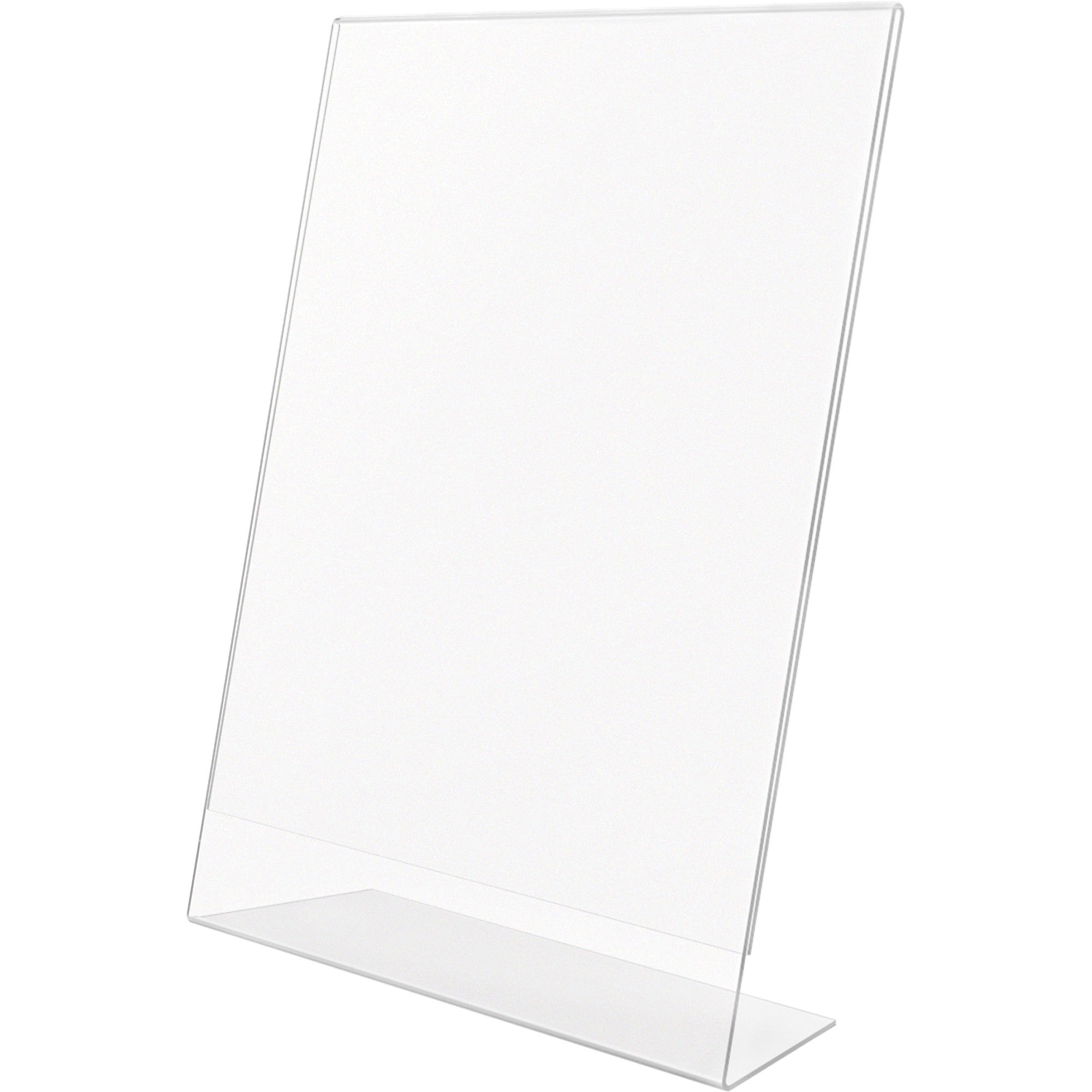 Deflecto Anti-Glare Slanted Sign Holder - Portrait - 11" x 8.5" x 2.5" x - Acrylic - 1 Each - Clear - Anti-glare, Scratch Resistant, Durable, Heavy Duty, Double-sided - 