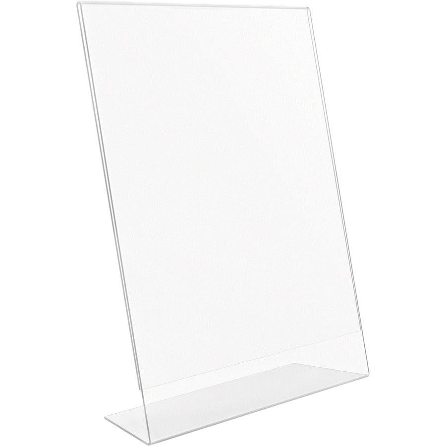 Deflecto Anti-Glare Slanted Sign Holder - Portrait - 11" x 8.5" x 2.5" x - Acrylic - 1 Each - Clear - Anti-glare, Scratch Resistant, Durable, Heavy Duty, Double-sided