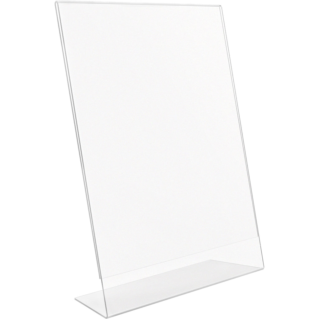 Deflecto Anti-Glare Slanted Sign Holder - Portrait - 11" x 8.5" x 2.5" x - Acrylic - 1 Each - Clear - Anti-glare, Scratch Resistant, Durable, Heavy Duty, Double-sided - 