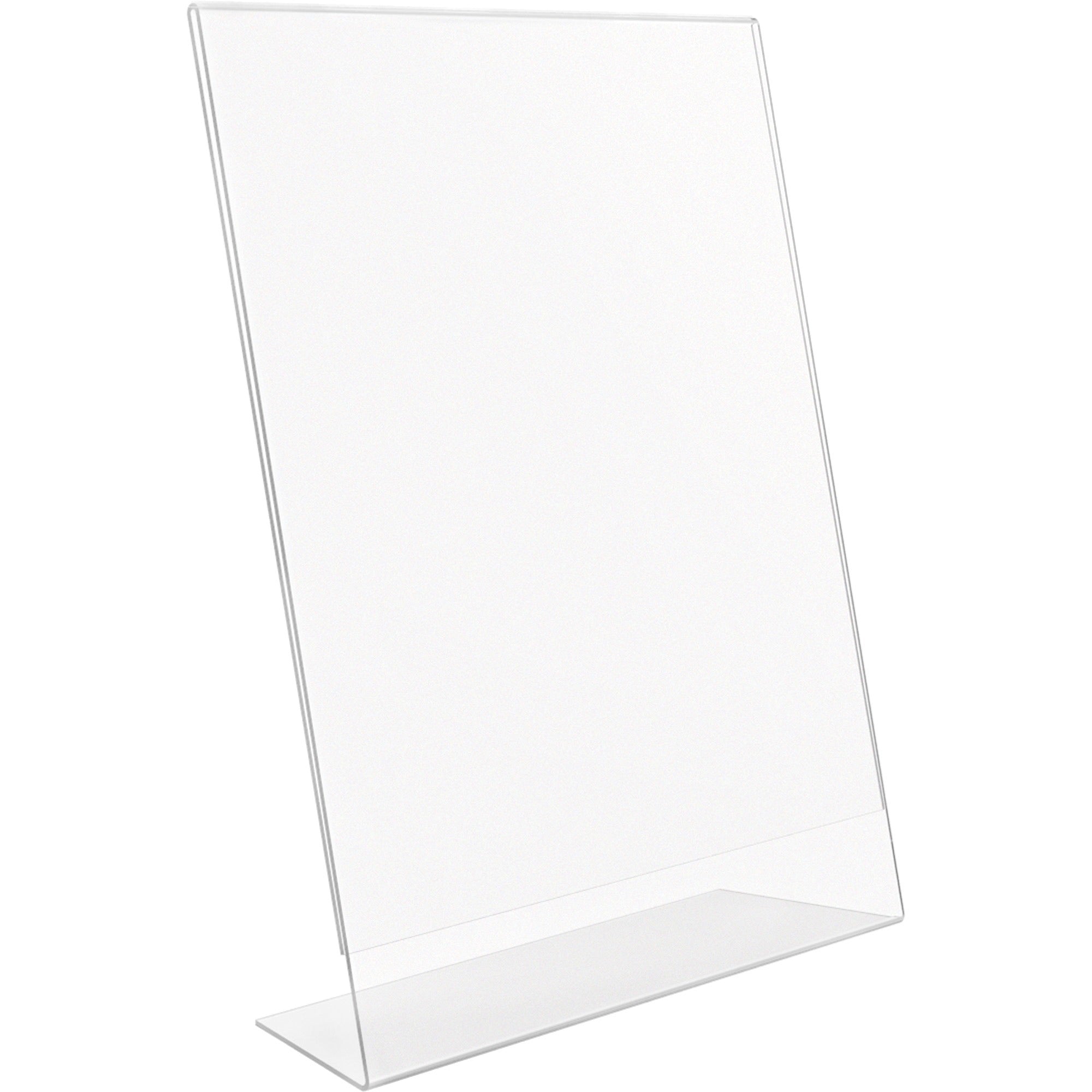 Deflecto Anti-Glare Slanted Sign Holder - Portrait - 11" x 8.5" x 2.5" x - Acrylic - 1 Each - Clear - Anti-glare, Scratch Resistant, Durable, Heavy Duty, Double-sided - 