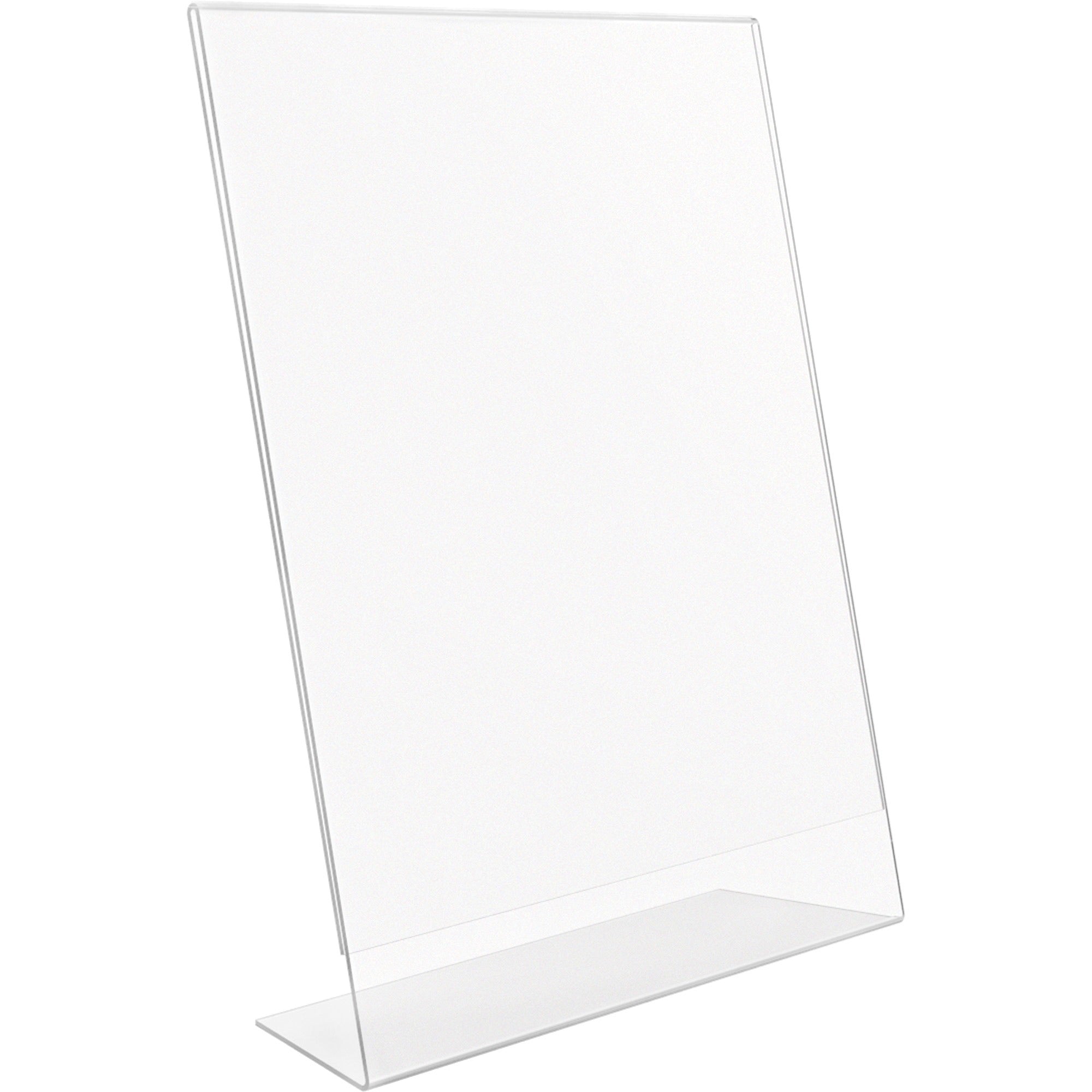 Deflecto Anti-Glare Slanted Sign Holder - Portrait - 11" x 8.5" x 2.5" x - Acrylic - 1 Each - Clear - Anti-glare, Scratch Resistant, Durable, Heavy Duty, Double-sided - 