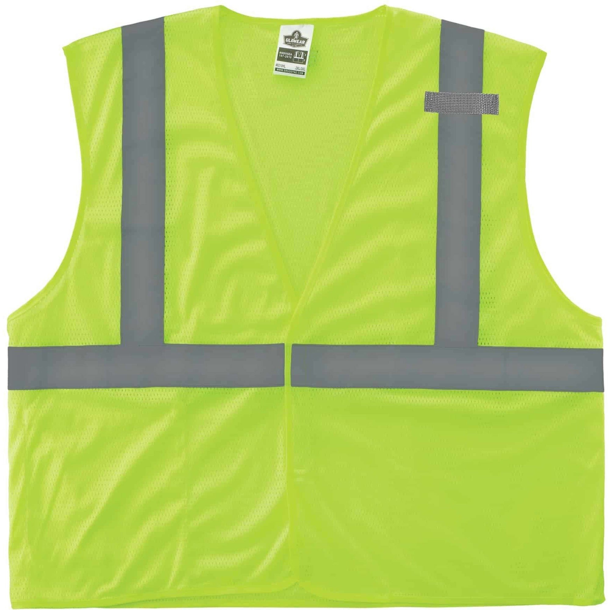 GloWear 8210HL Class 2 Economy Vest, Polyester Mesh, Hook Closure, Large to X-Large, Lime