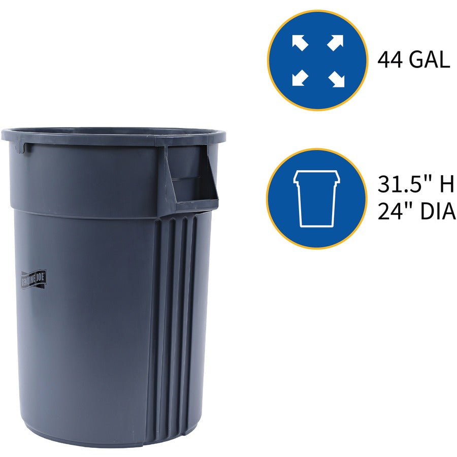 Genuine Joe 44-gallon Heavy-duty Trash Container - 44 gal Capacity - Heavy Duty, Handle - 24" Height x 31.5" Width x 24" Depth - Gray - 1 Each