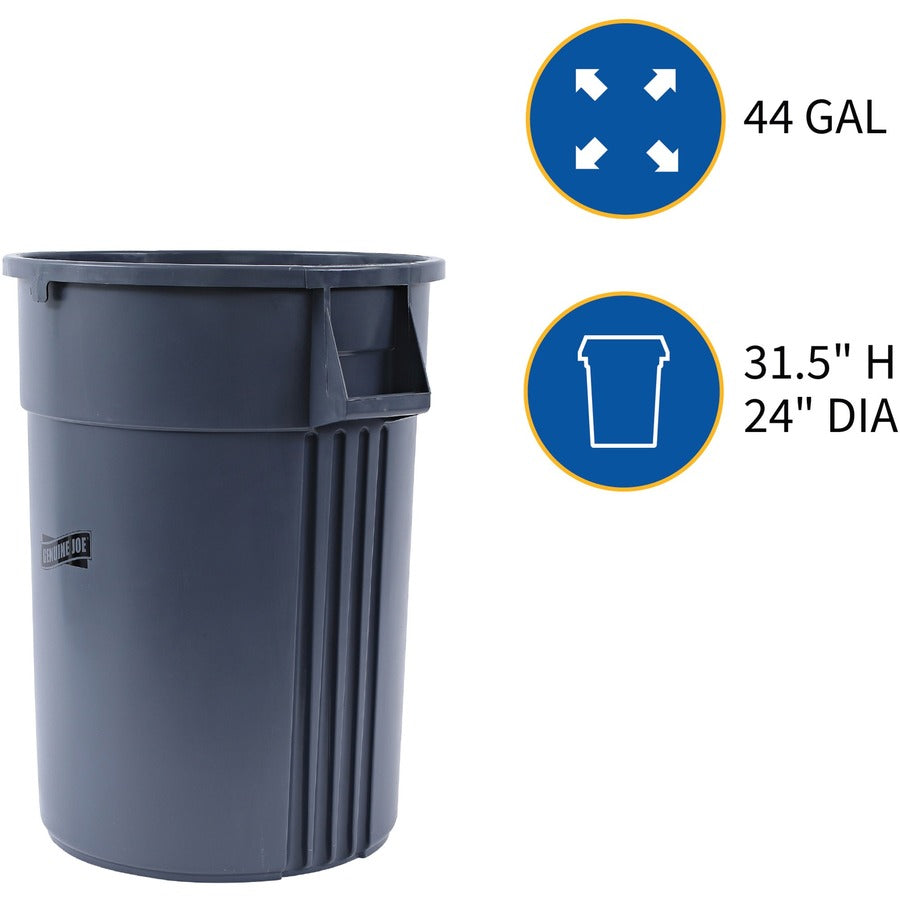 Genuine Joe 44-gallon Heavy-duty Trash Container - 44 gal Capacity - Heavy Duty, Handle - 24" Height x 31.5" Width x 24" Depth - Gray - 1 Each - 