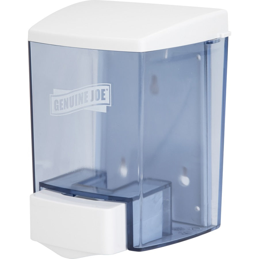 Genuine Joe 30 oz Soap Dispenser - Manual - 30 fl oz Capacity - See-through Tank, Water Resistant, Soft Push - 1Each