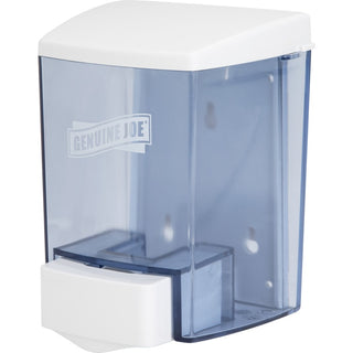 Genuine Joe 30 oz Soap Dispenser - Manual - 30 fl oz Capacity - See-through Tank, Water Resistant, Soft Push - 1Each