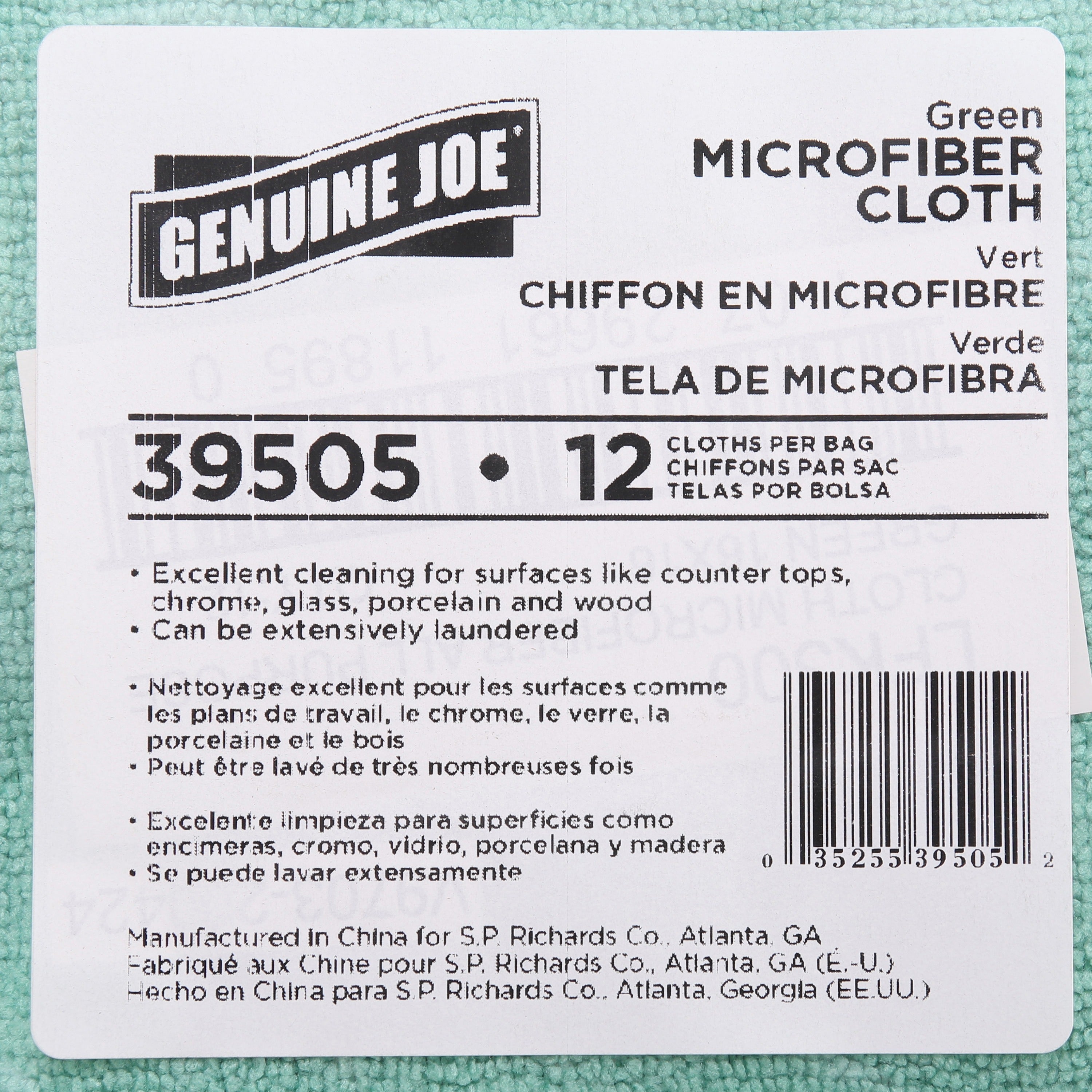 Genuine Joe General Purpose Microfiber Cloth - For Multipurpose - 16" Length x 16" Width - 12 / Bag - Chemical Resistant, Oil-free, Lint-free - Green - 