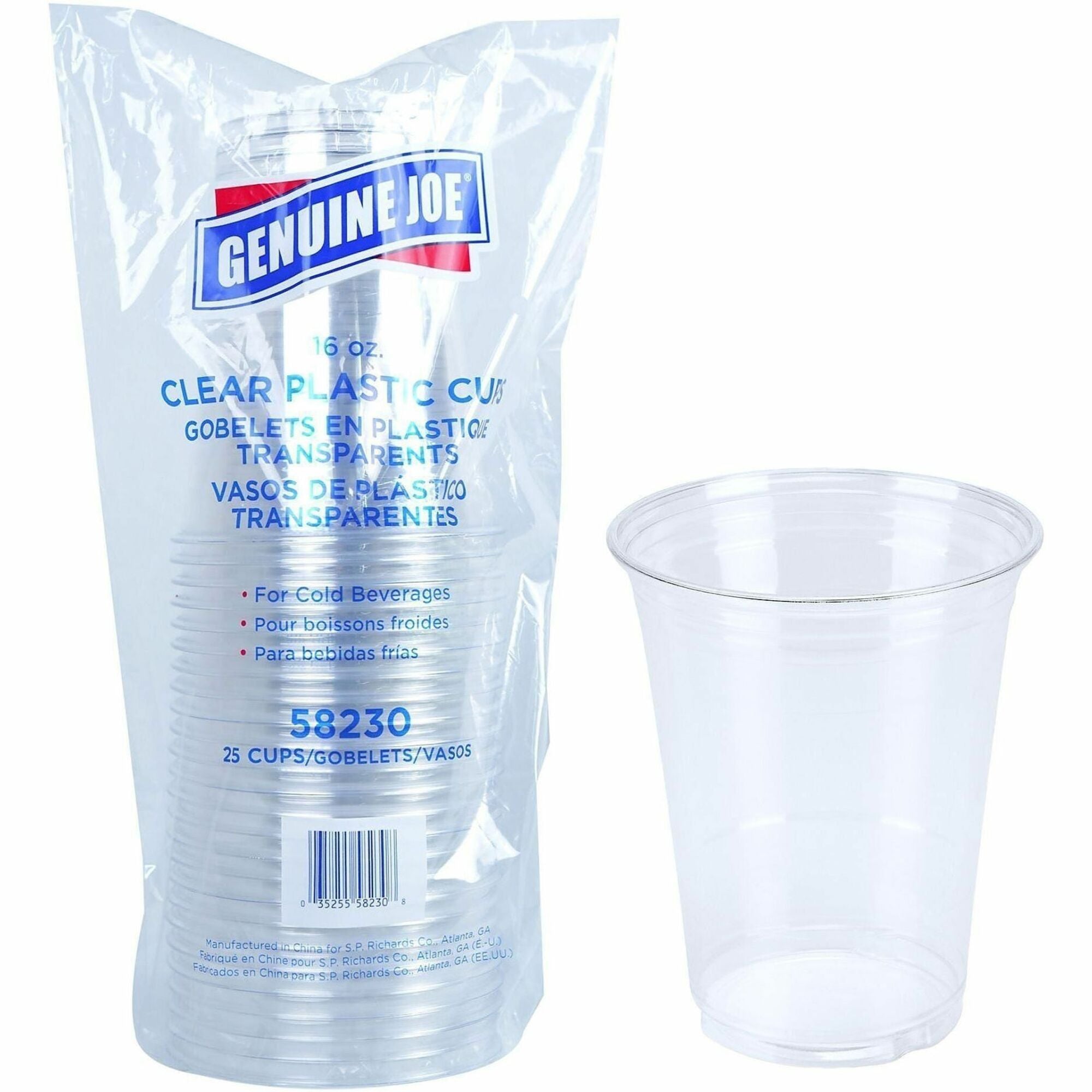 Genuine Joe 16 oz Clear Plastic Cups - 25 / Pack - Clear - Plastic - Cold Drink, Beverage