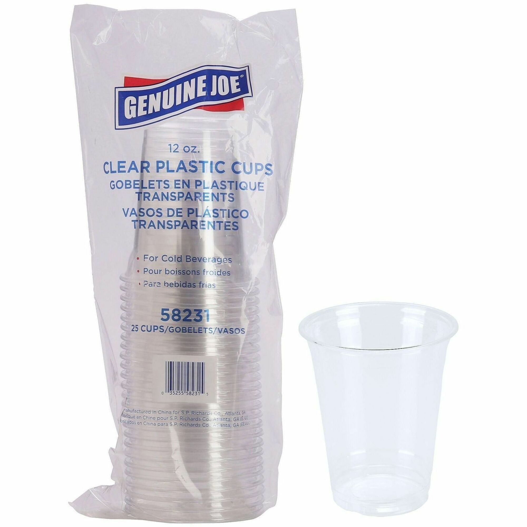Genuine Joe 12 oz Clear Plastic Cups - 25 / Pack - Clear - Plastic - Cold Drink, Beverage