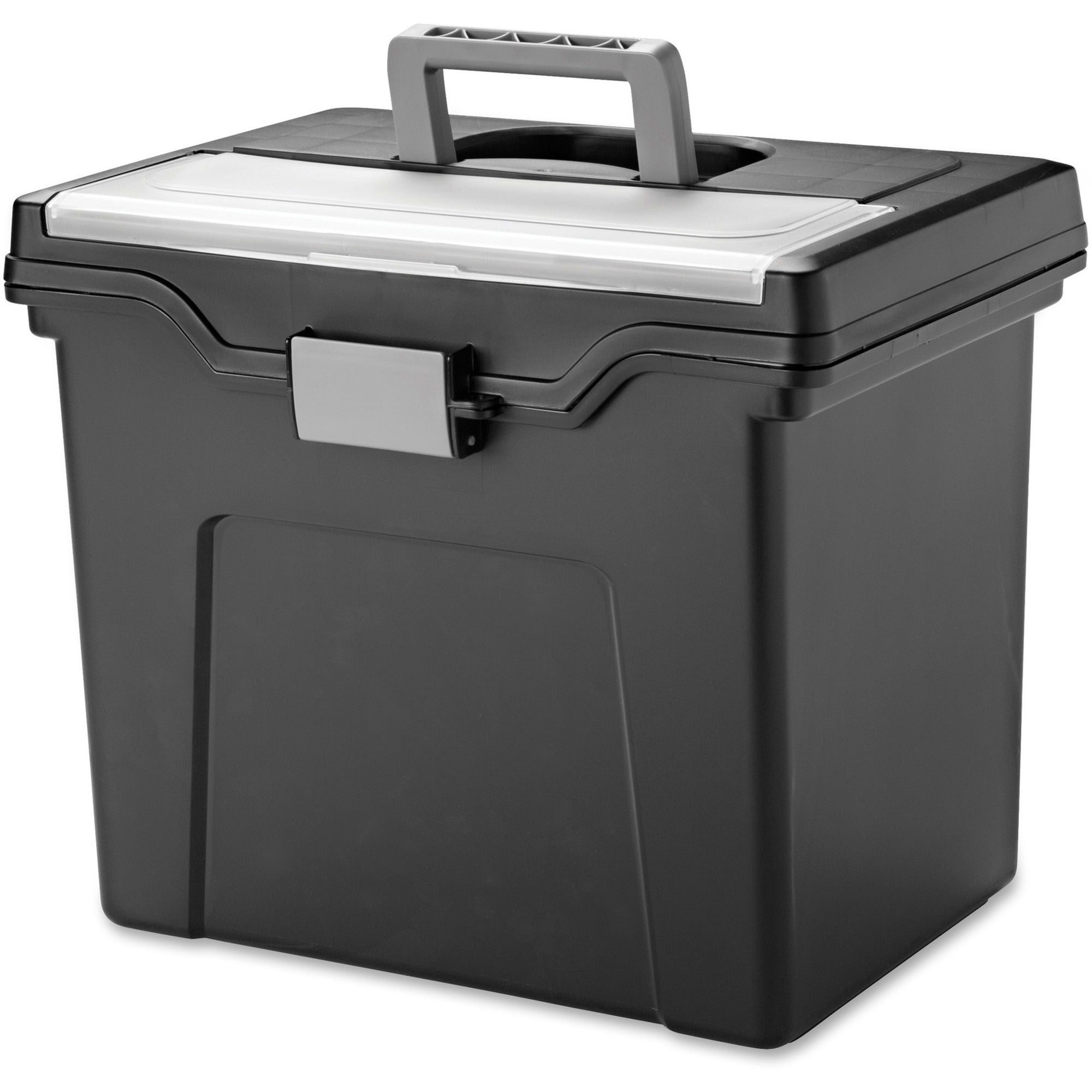 IRIS Portable Letter-size File Box - External Dimensions: 13.8" Length x 10.2" Width x 11.7" Height - Media Size Supported: Letter 8.50" x 11" - Buckle Closure - Black - For Pen/Pencil, Business Card, Hanging Folder - 1 Each - 