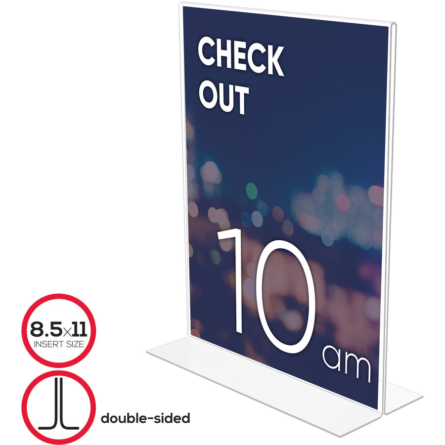 Lorell Double-sided Frame - 1 Each - 8.50" Holding Width x 11" Holding Height - Rectangular Shape - Double Sided - Acrylic - Countertop - Clear